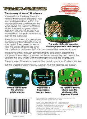 Wizards & Warriors (USA) (Rev 1) box cover back